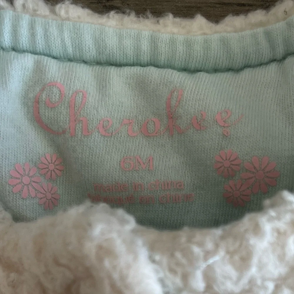 Baby Girl Cherokee Sherpa Snap Coat White Turquoise Blue Size 6 Months